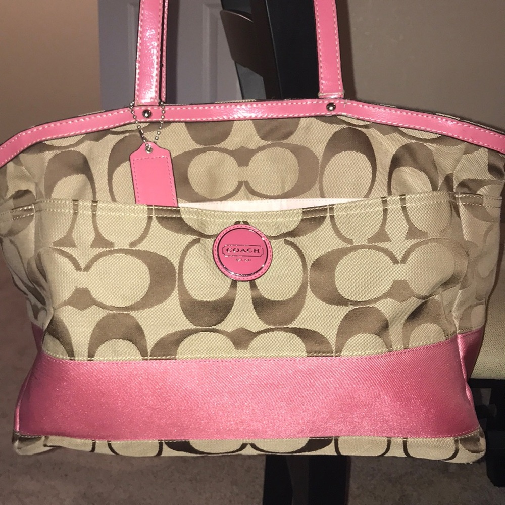 Like new Coach diaper bag pink & tan